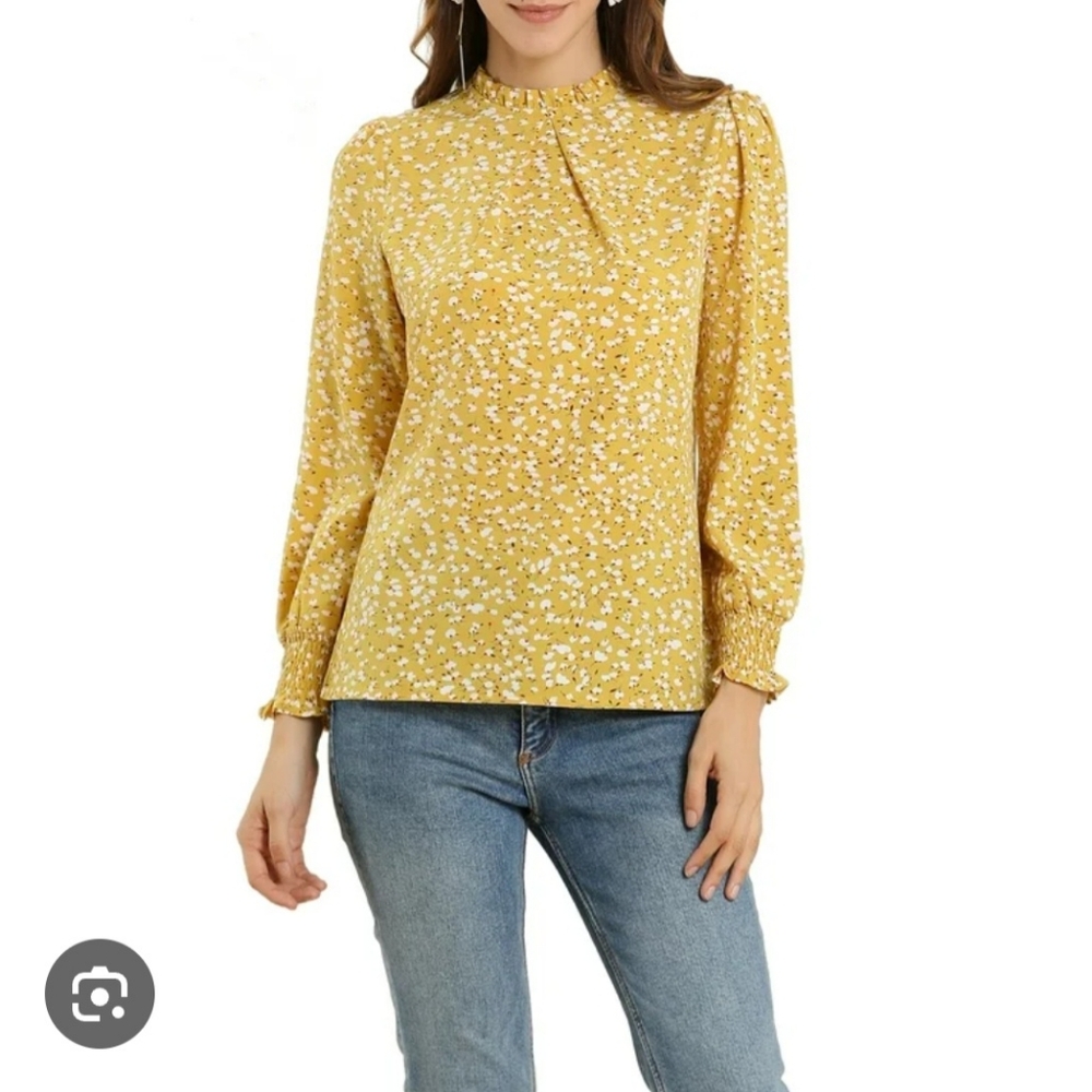 Carolina Belle Yellow Long Sleeve Fitted Blouse Size Sm